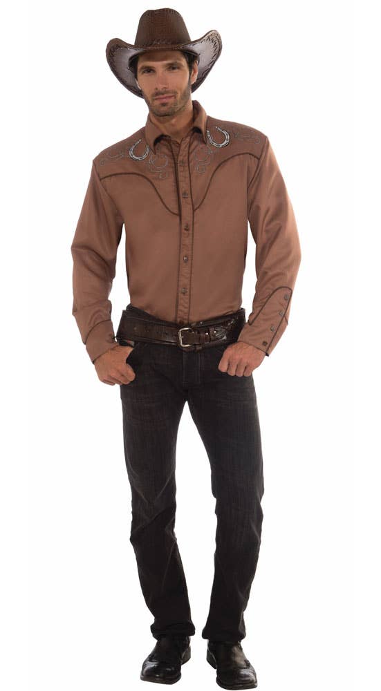 Deluxe Men's Brown Cowboy Costume Shirt - Main Image 