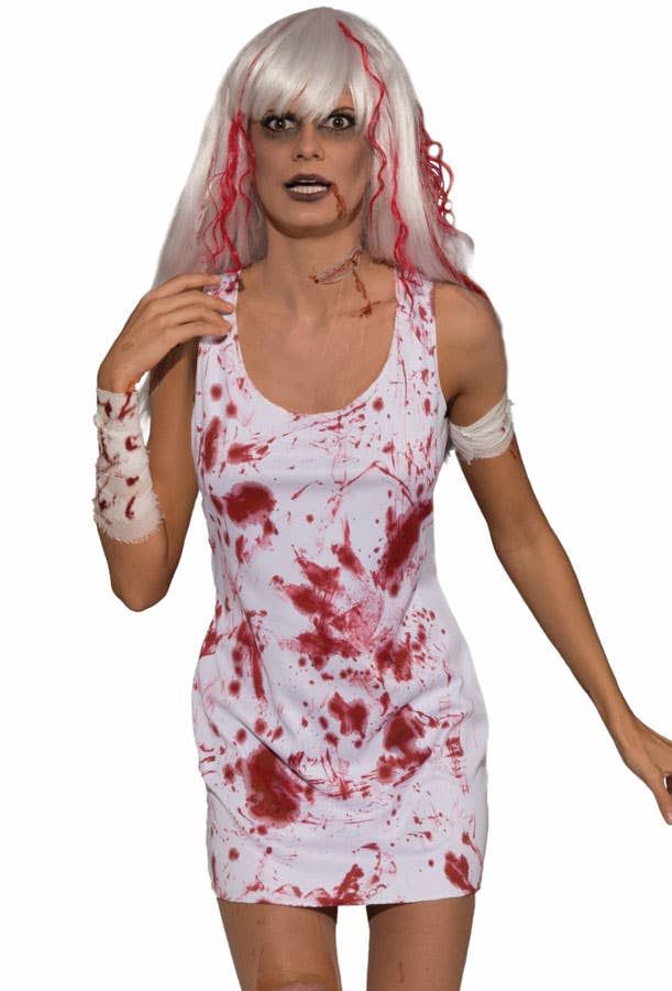 Blood Splattered White Halloween Costume Bodycon Dress - Alternative Image