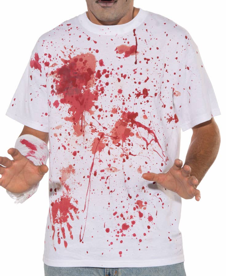 White Blood Splattered Men's Halloween Costume T-Shirt - Alternative Image