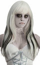 Long White Ghostly Women's Halloween Costume Wig With Black Streaks