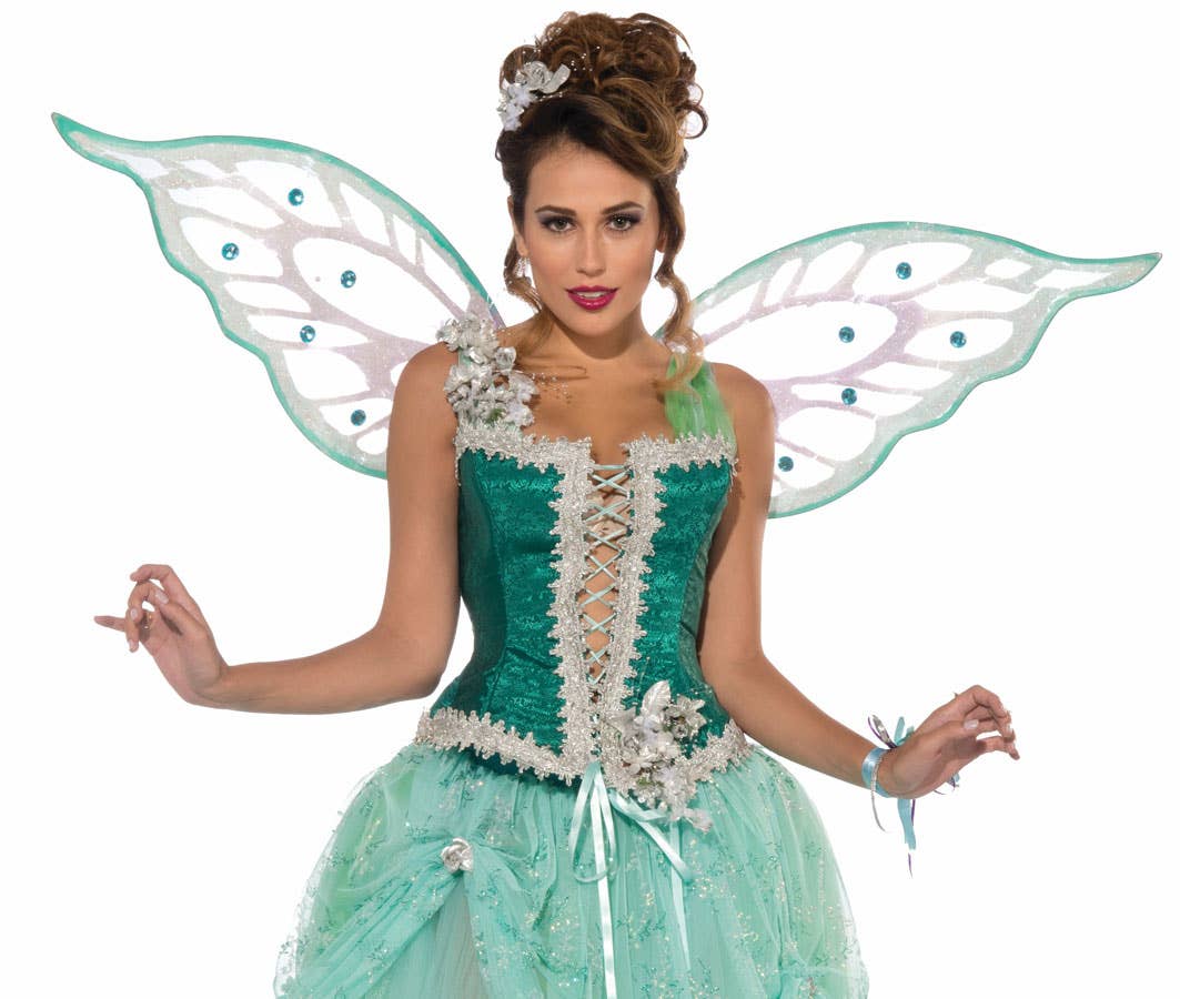 Womens Deluxe Green Fairy Fancy Dress Costume - Close Image