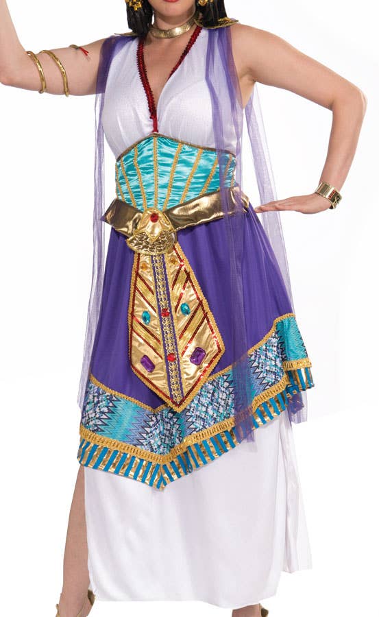 Womens White and Purple Plus Size Cleopatra Costume - Close Image