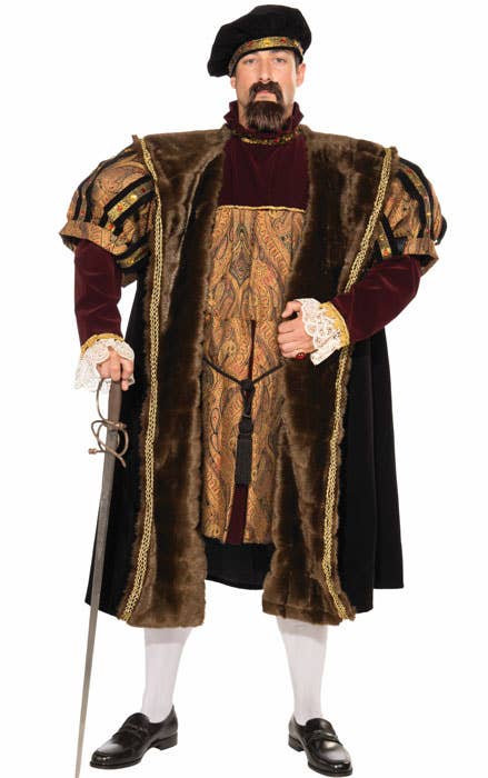 Deluxe Gold Brocade and Red Velvet Henry the VIII Men's King of England Costume - Front Image