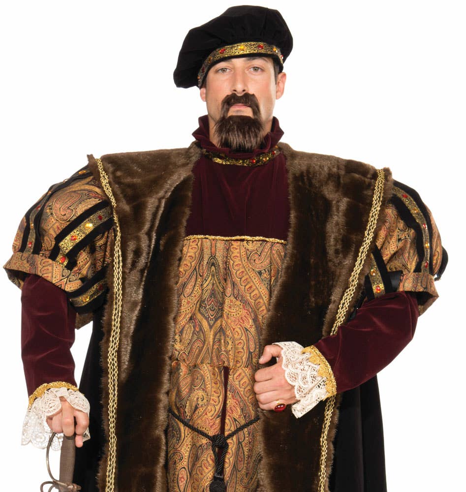 Deluxe Gold Brocade and Red Velvet Henry the VIII Men's King of England Costume - Alternative Image