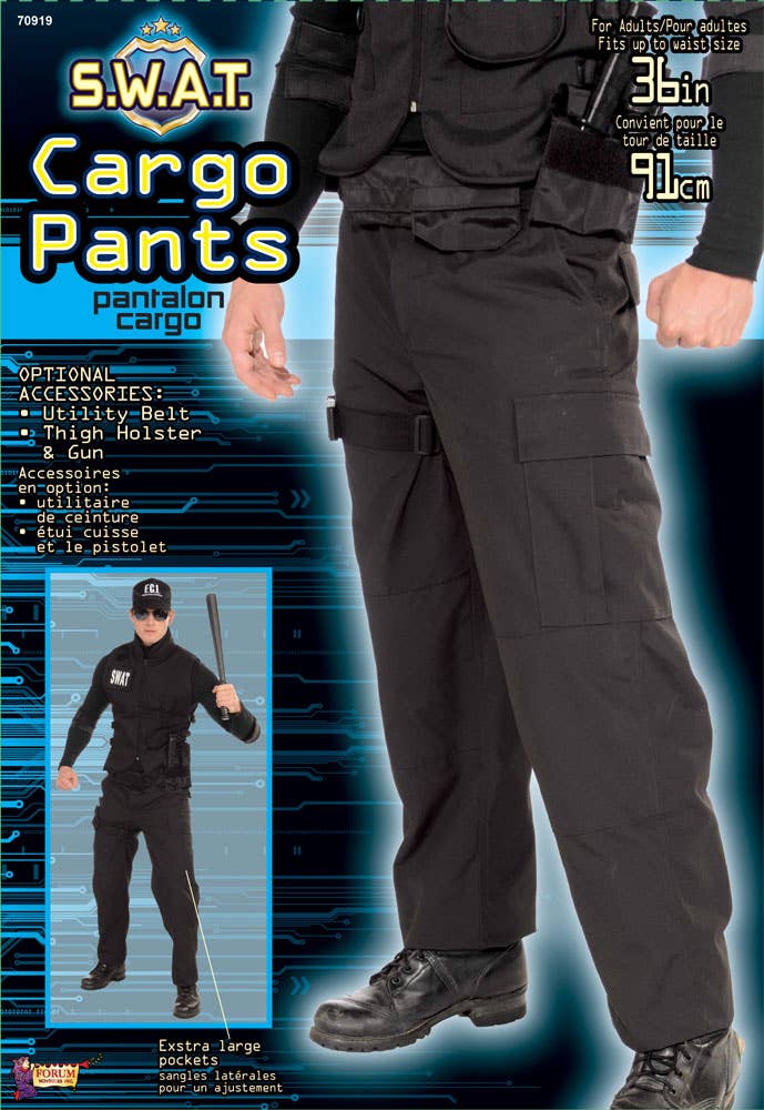 Black SWAT Team Costume Pants for Men - Packaging Image