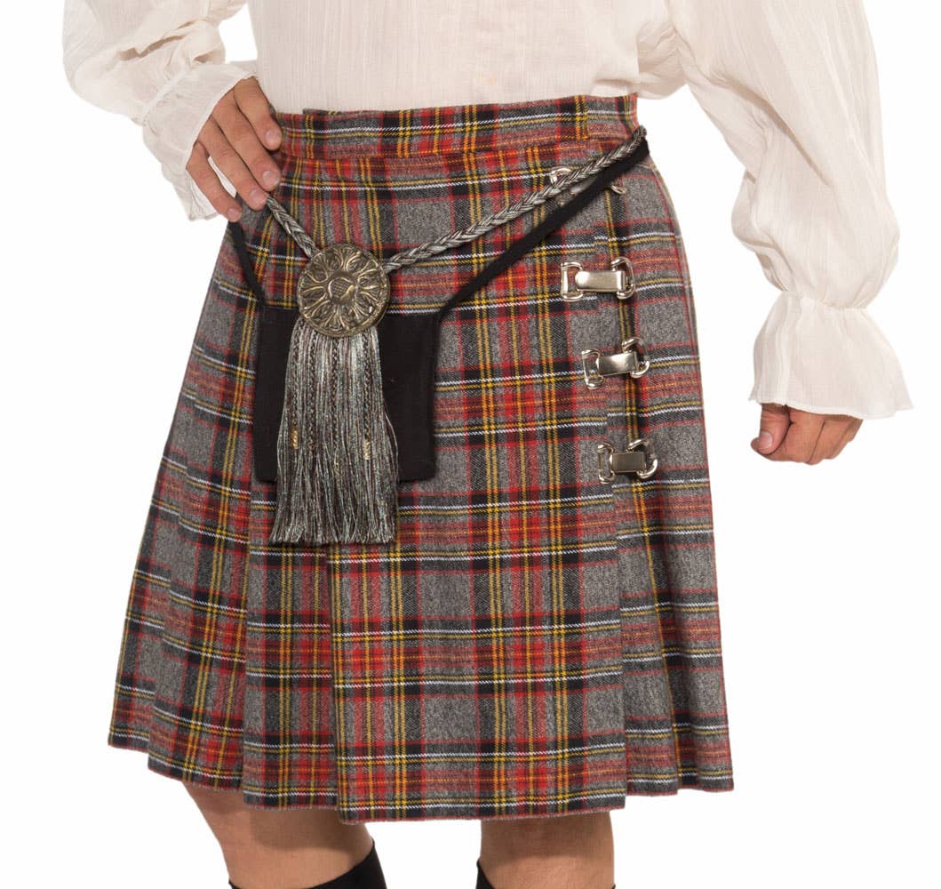 Men's Scottish Tartan Costume Skirt and Shirt - Close Up Image