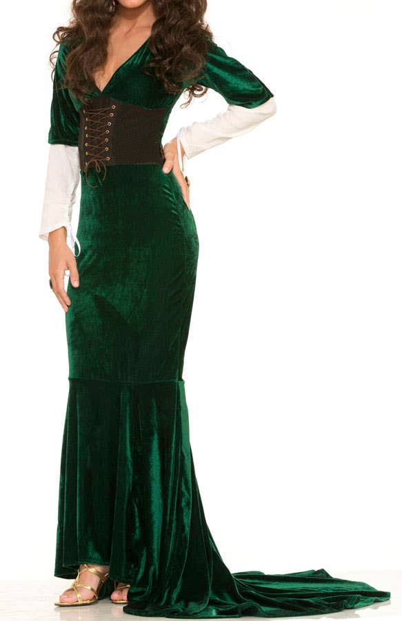 Green Velvet Women's Renaissance Costume - Close Up Image