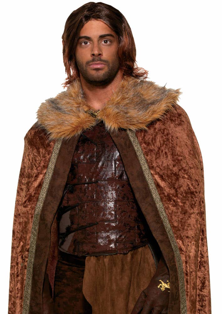 Long Brown Velvet Medieval Adult's Costume Cape - Alternative View