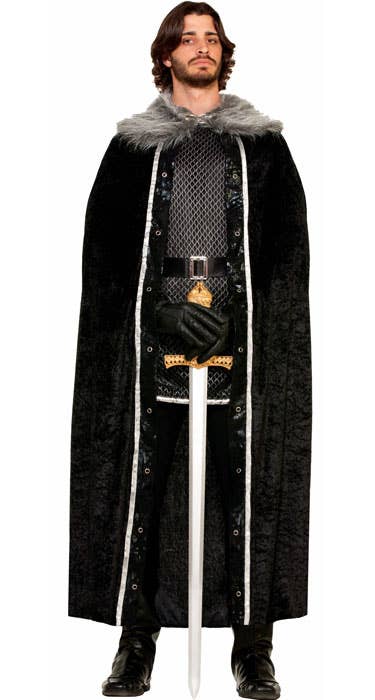 Men's Jon Snow Game Of Thrones Long Black Costume Cape Front