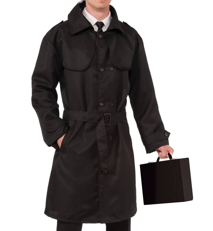 Men's Secret Agent Trench Coat Spy Costume Close