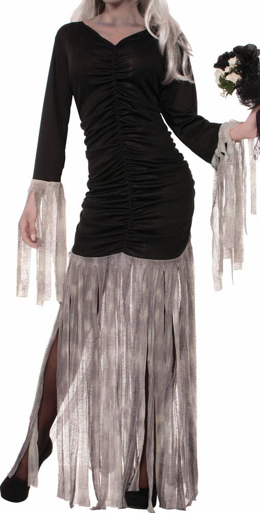 Tattered Black and Grey Reaper Bride Women's Halloween Costume - Alternative Image