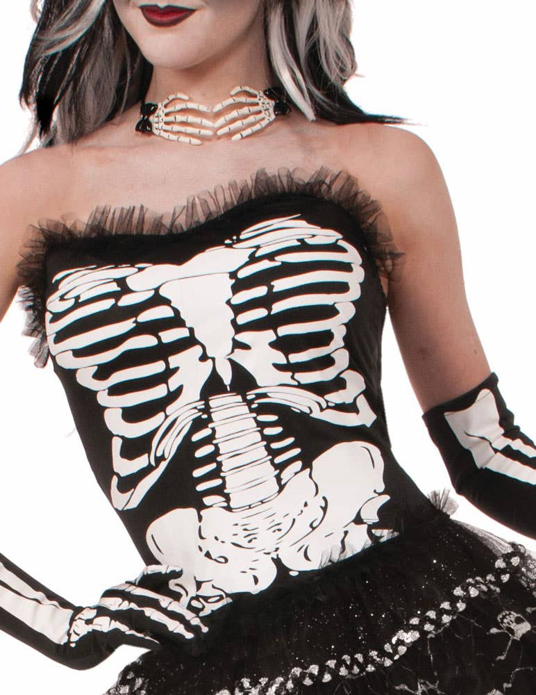 Boned Black Skeleton Costume Corset for Women - Alternative Image 