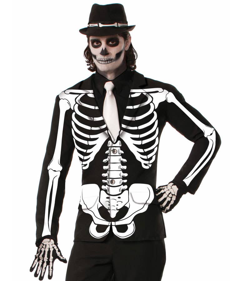 Men's Day of The Dead Skeleton Print Costume Jacket Close