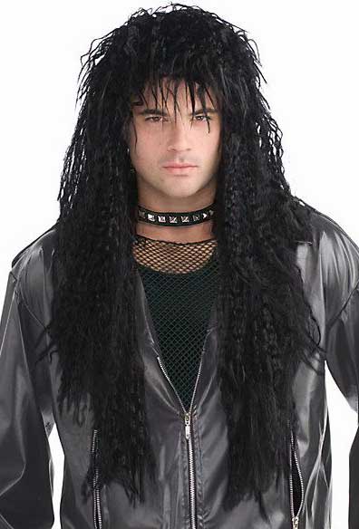 1980's Crimped Black Men's Costume Wig Front View