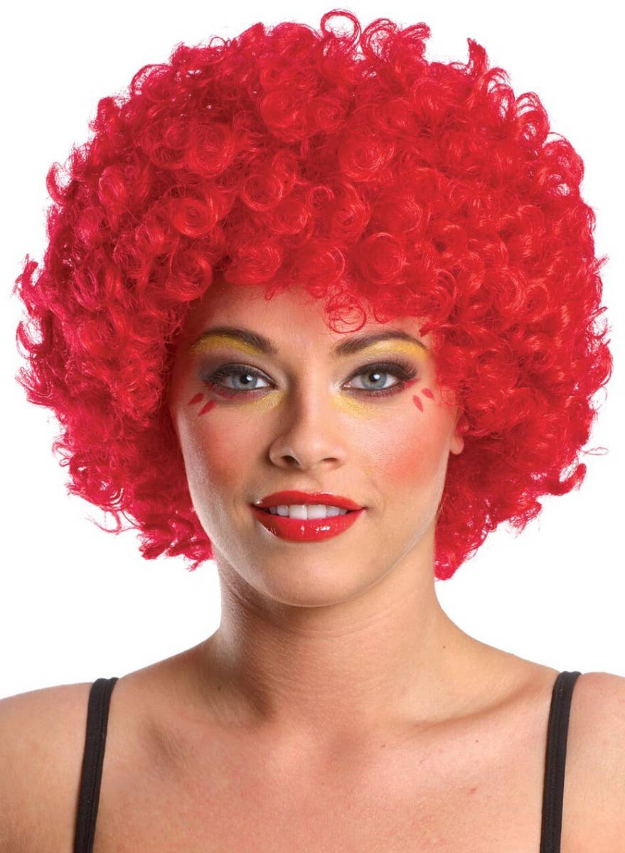 Adult's Bright Red Afro Fancy Dress Costume Wig Main Image
