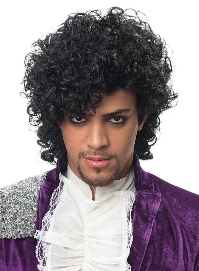 Black Curly Men's Formally Prince Wig with Sideburns Costume Accessory Main Image