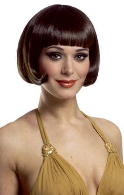 Women's Sassy Short Brown Bob Costume Wig With Front Fringe Alt Image