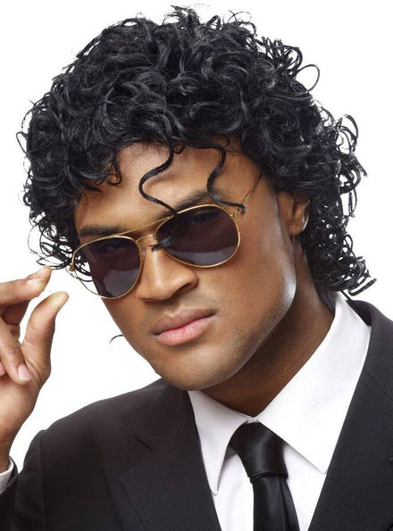 Wet-Look Michael Jackson Curly Black Men's Wig - Main Image