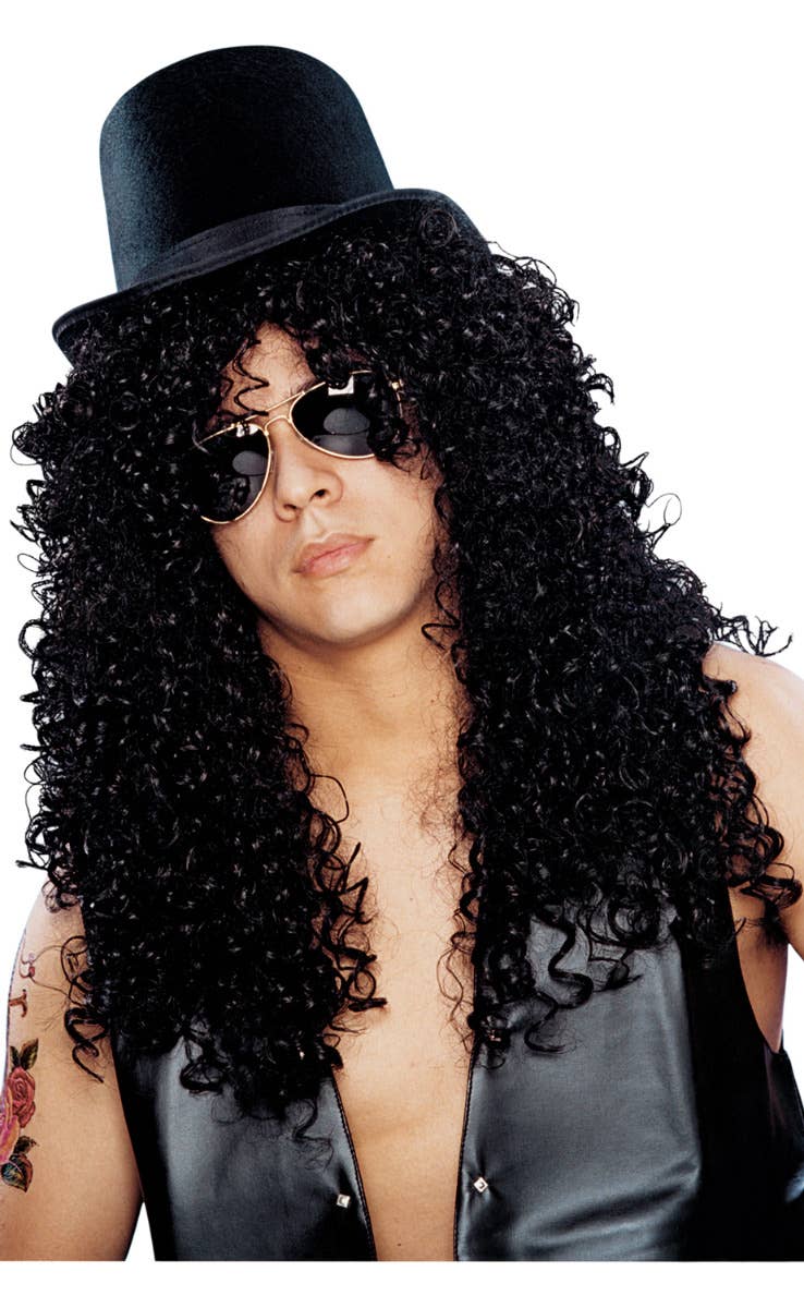 Deluxe Mens Curly Black Costume Wig | Deluxe Mens Curly Slash Wig