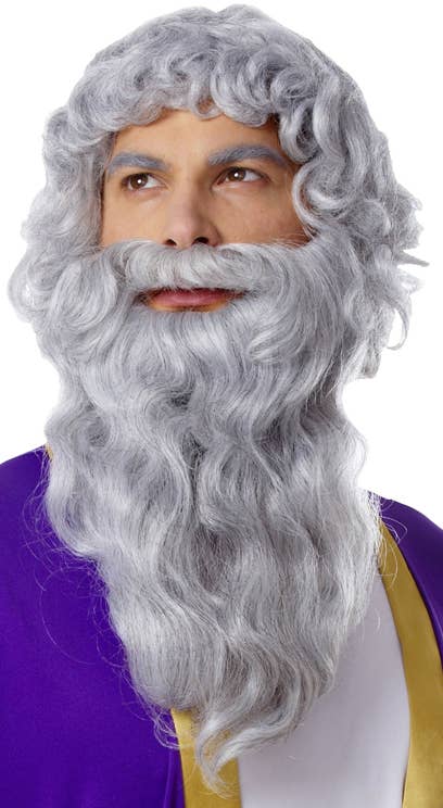 Curly Grey Biblical Men's Wig and Beard Set