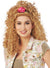 Womens Curly Blonde 1980's Costume Wig with Pink Scrunchie