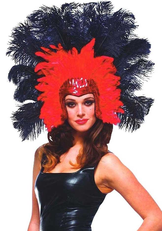 Red and Black Feather Headdress Front View