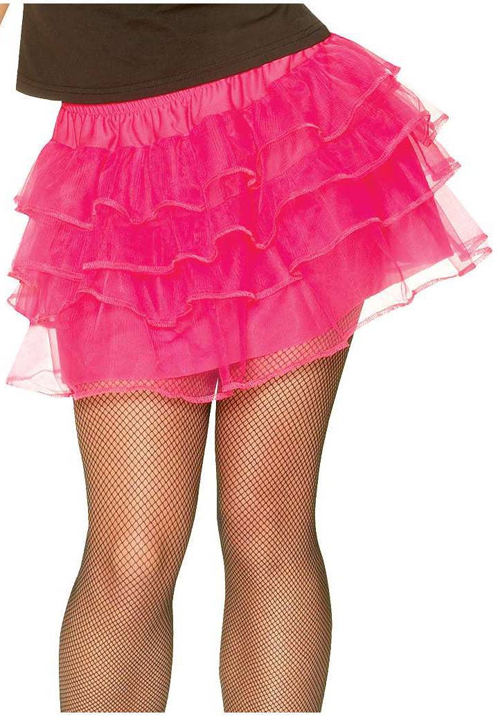 Women's 80s Fashion Hot Pink Ra Ra Fancy Dress Petticoat - Close Image