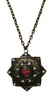 Bronze Vampire Medallion Necklace with Red and White Faux Jewels