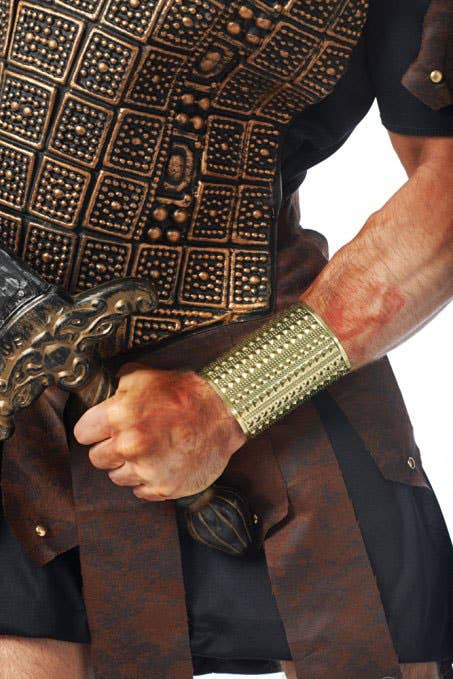 Ancient Roman Patterned Gold Wrist Cuff Gladiator Costume Accessory - Main Image