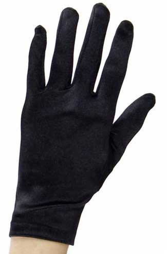 Short Wrist Length Black Costume Gloves Front View