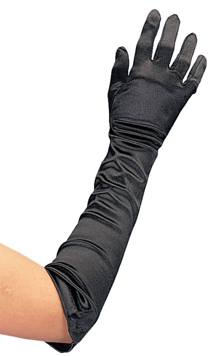 Women's Extra Long Black Satin Costume Accessory Gloves
