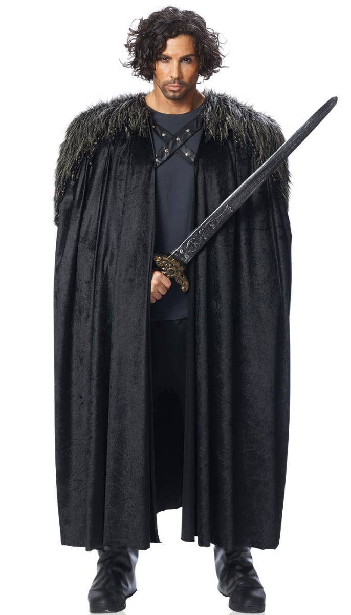 Image of Medieval Wall Warrior Mens Black Fur Costume Cloak