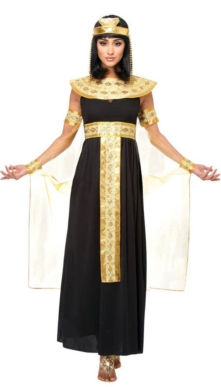 Deluxe Women's Black and Gold Queen Cleopatra Fancy Dress Costume Main Image