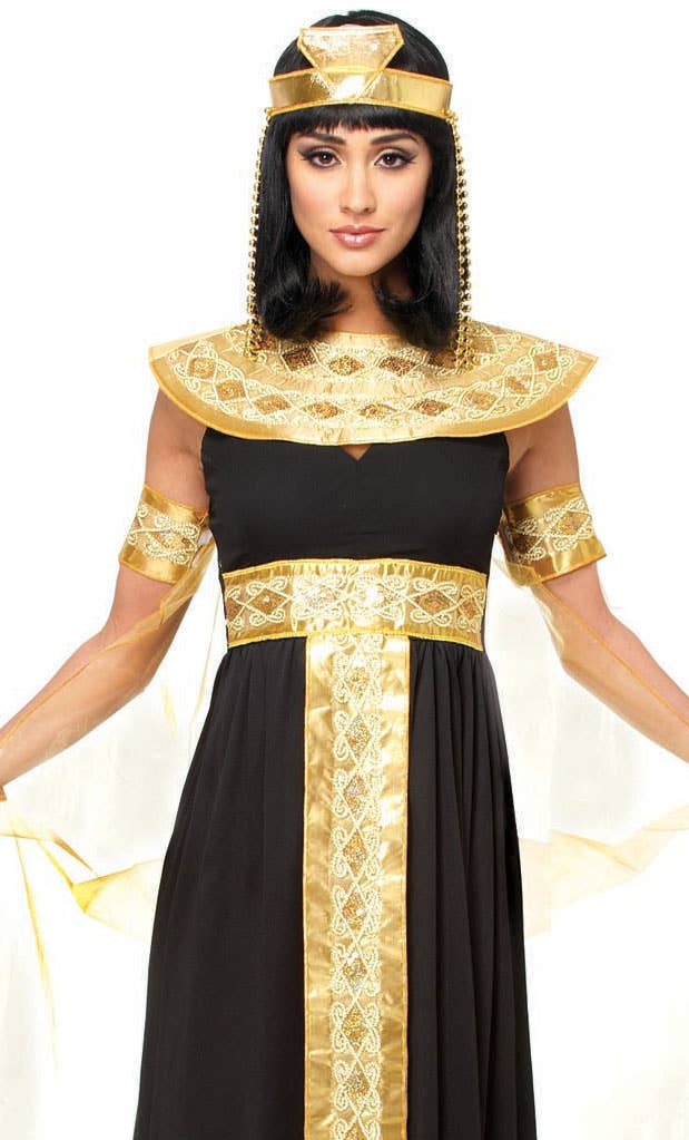 Deluxe Women's Black and Gold Queen Cleopatra Fancy Dress Costume Close Image