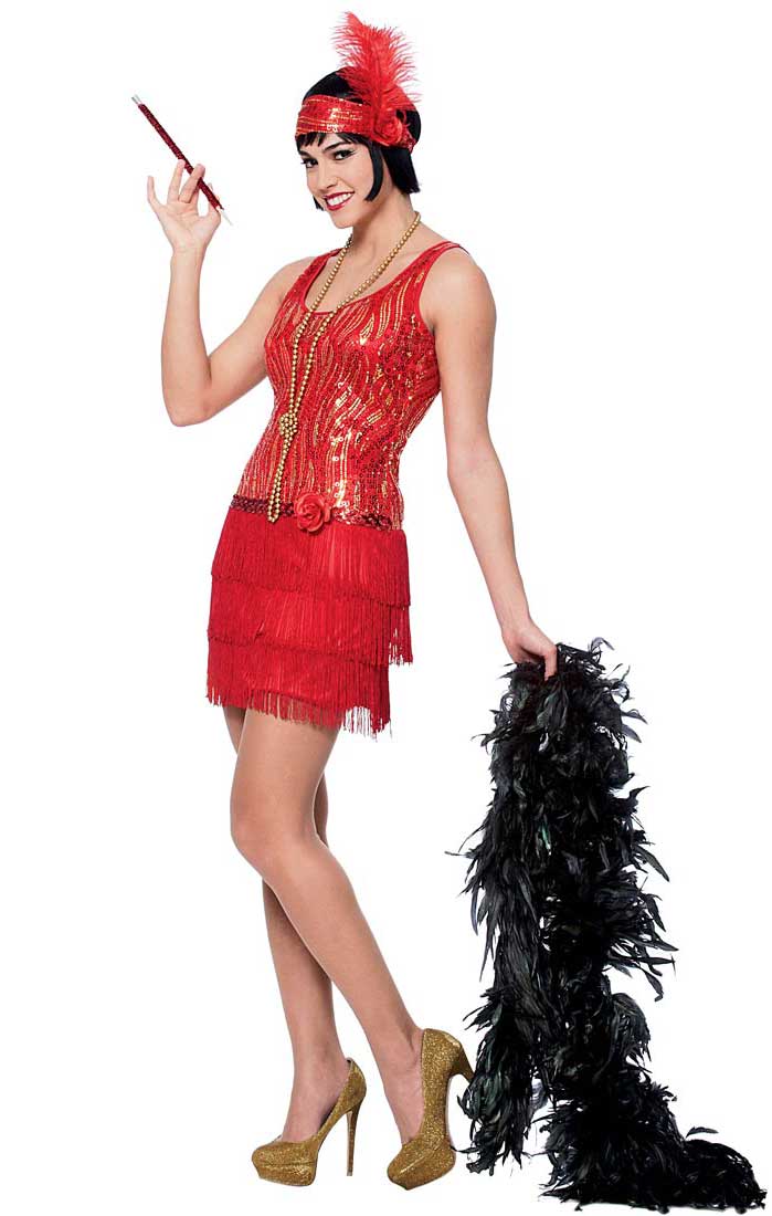 Women's Red Sequined 1920's Flapper Costume Front Vie
