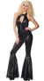 Women's Black Wet Look Disco Diva Sequined Jumpsuit Costume Main Image