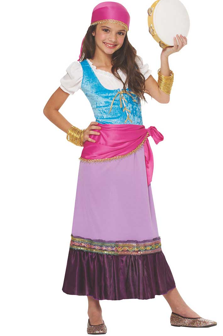 Purple Striped Fortune Teller Girl's Gypsy Costume 