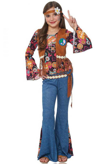 Retro Girl's 60's Boho Hippy Costume Front View