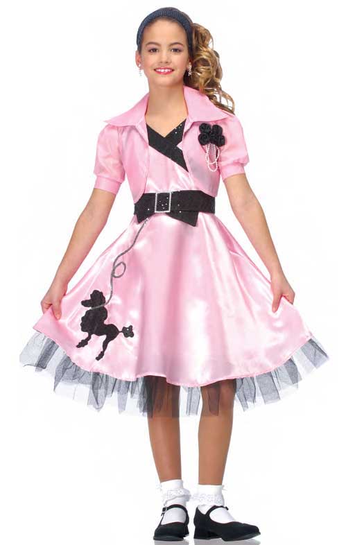 Girl's 50's Pink Poodle Skirt Retro Costume Front View