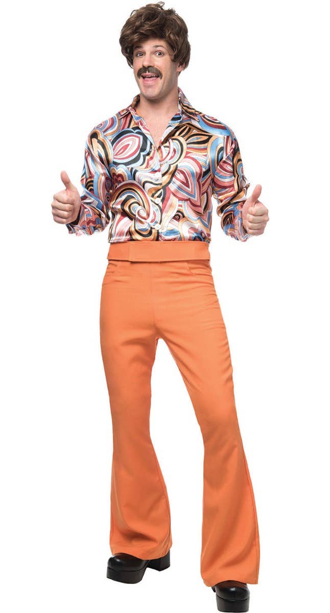 Men's Bright Orange Retro 70s Disco Fancy Dress Costume - Main Image