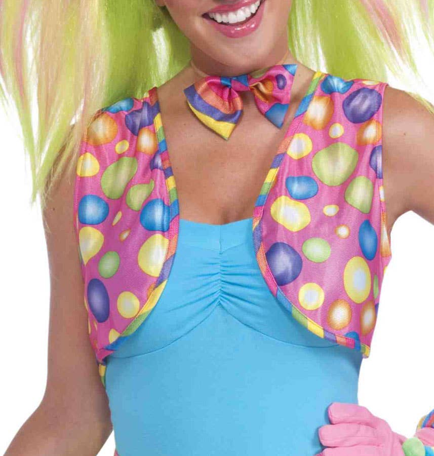 Colourful Polka Dot Circus Sweetie Clown Costume Vest for Women - Close Image