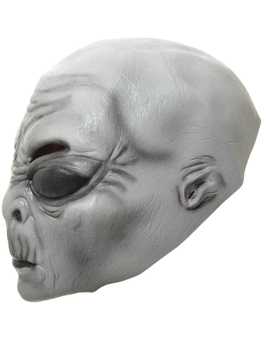 Image of Full Head Grey Latex Alien Costume Mask - Side View