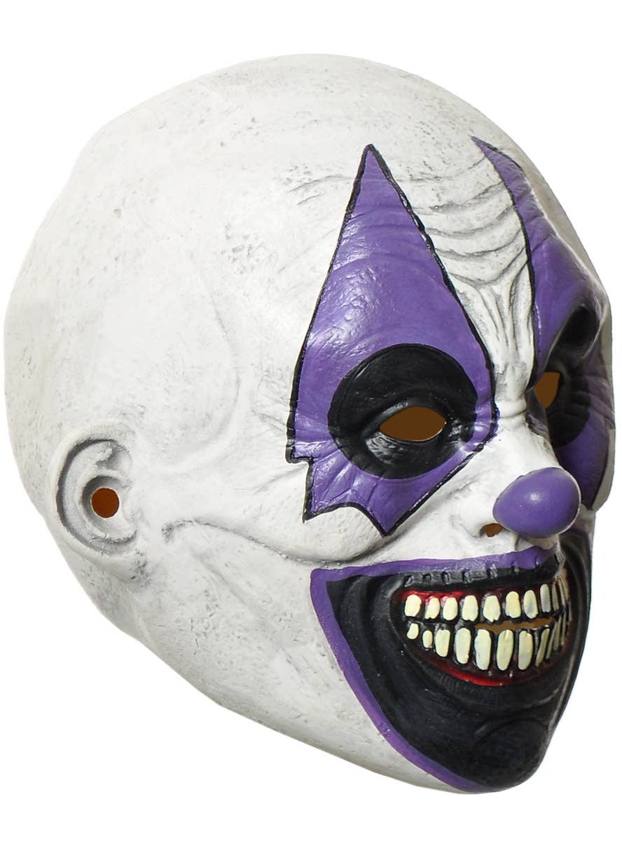 Image of Full Head Scary Purple and White Clown Halloween Mask - Side View