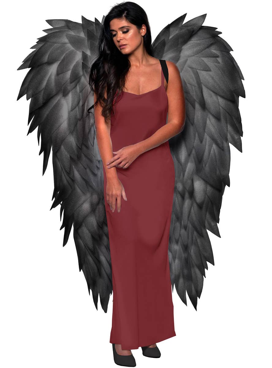 Image of Full Length Slate Black Featherless Dark Angel Costume Wings - Main Image