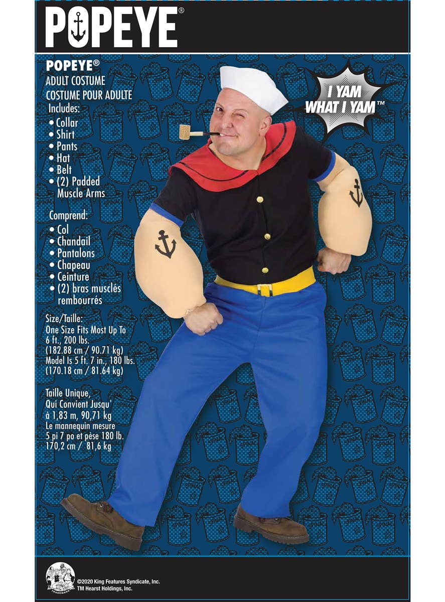 Mens Licensed Popeye Sailor Costume - Packaging Image