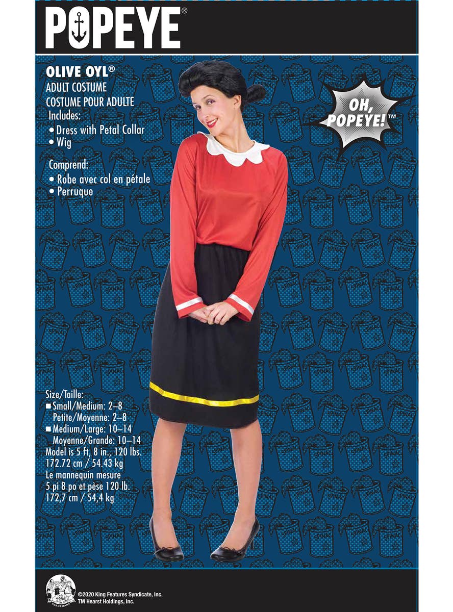 Olive Oyl Womens Popeye Fancy Dress Costume - Packaging Image