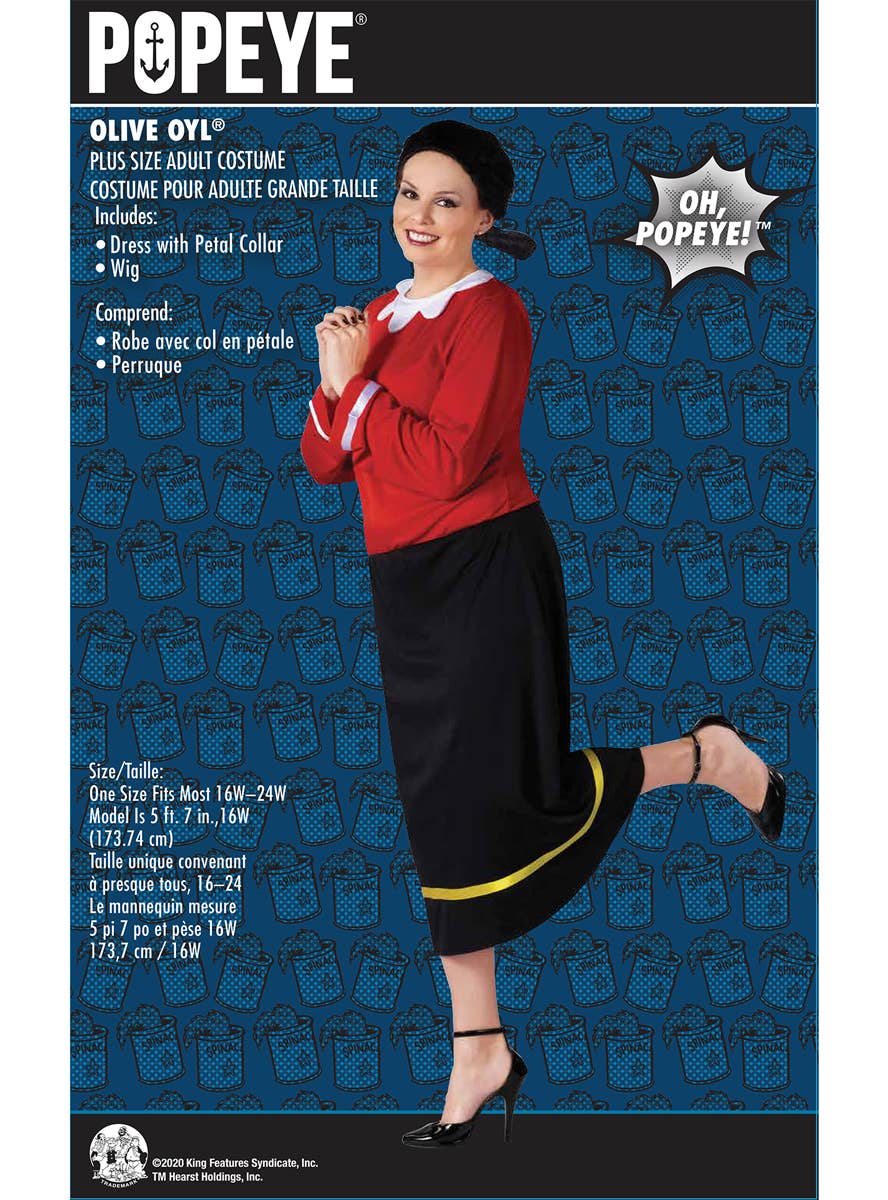 Womens Plus Size Olive Oyl Fancy Dress Costume - Packaging Image