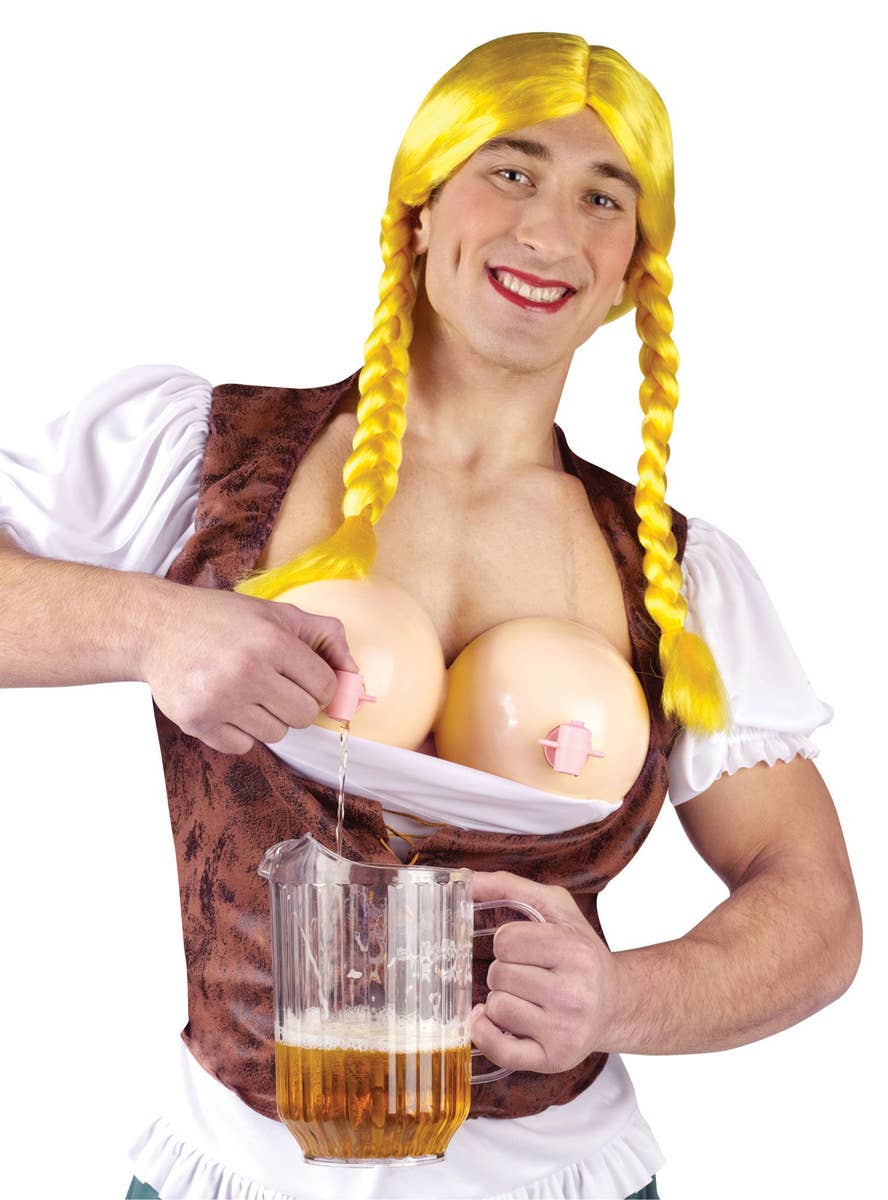 Novelty Men's Miss Oktoberbreasts Costume Close up  Drink Dispence Image