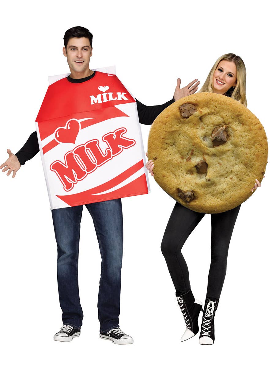 Adults Funny Milk and Cookies Couples Costume - Front Image