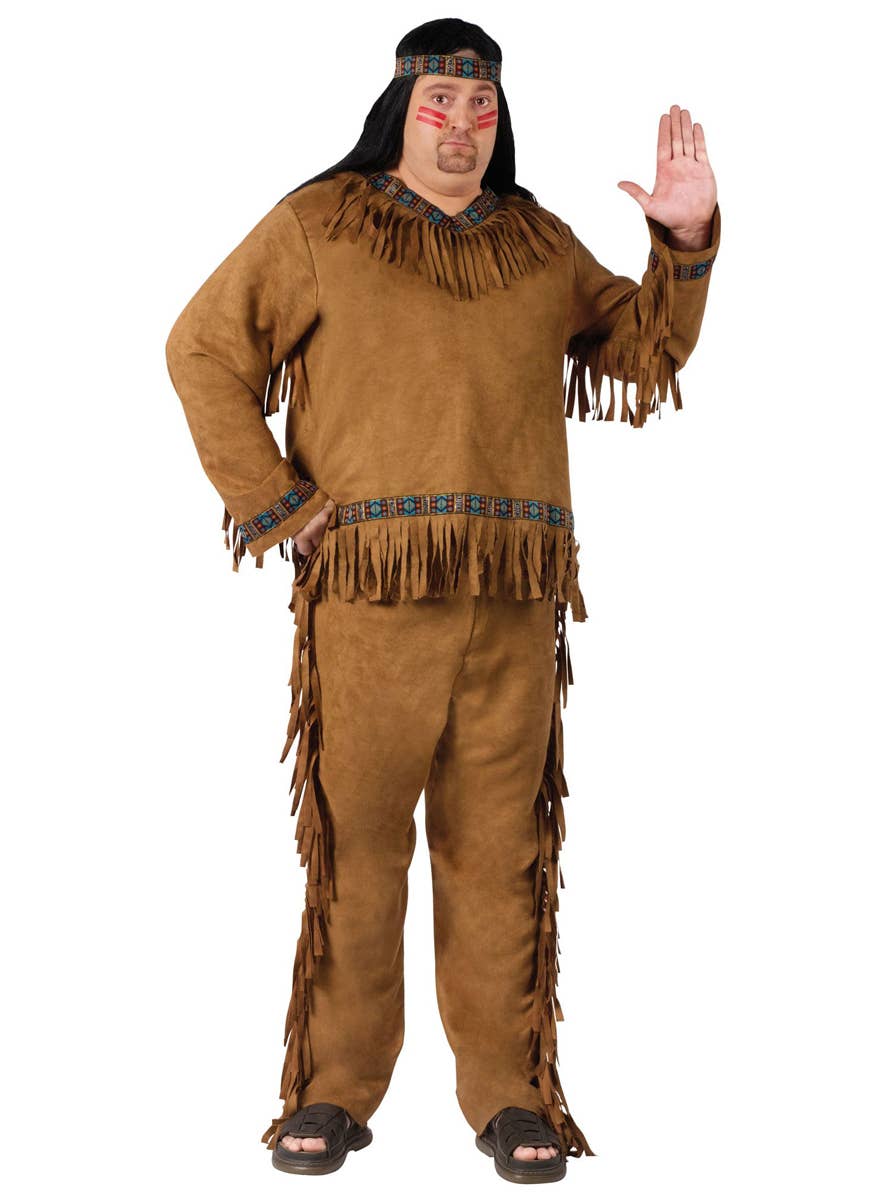 Men's Plus Size Tan Brown Native American Indian Costume Front View